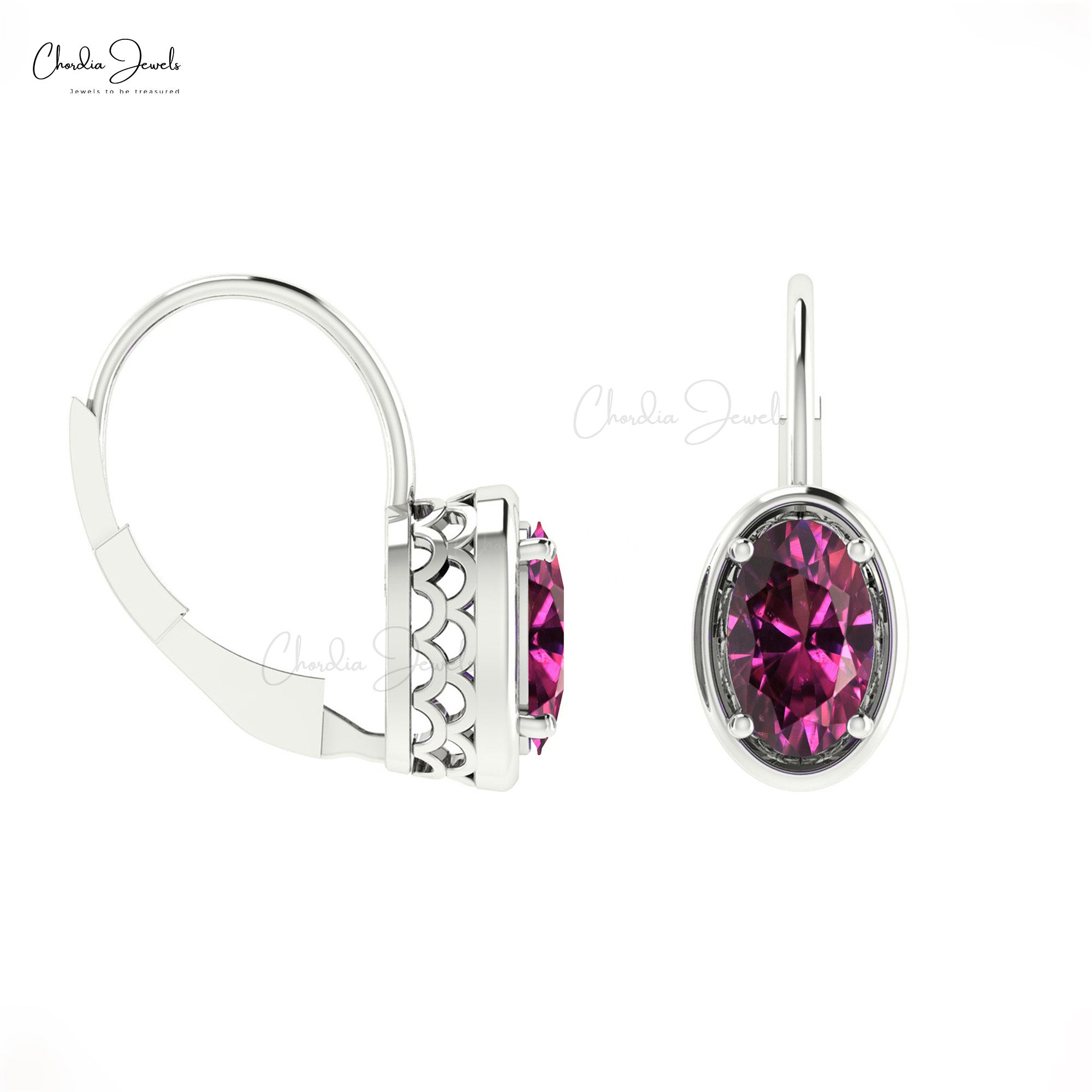7x5mm Natural Rhodolite Garnet Lever Back Hook Earring With 14K Solid Gold