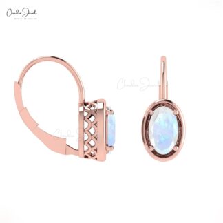 7x5mm Natural Rainbow Moonstone Lever Back Hoop Earring