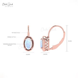 7x5mm Natural Rainbow Moonstone Lever Back Hoop Earring