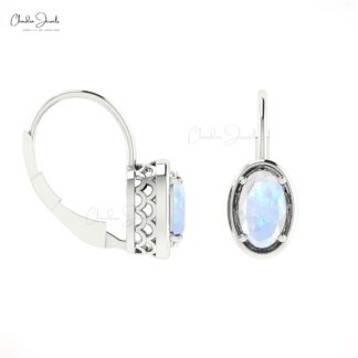 7x5mm Natural Rainbow Moonstone Lever Back Hoop Earring