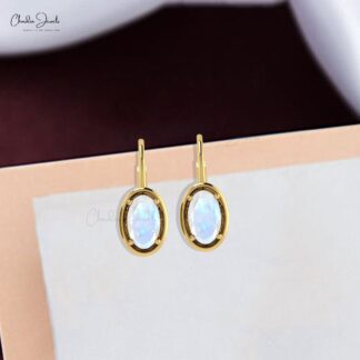 7x5mm Natural Rainbow Moonstone Lever Back Hoop Earring