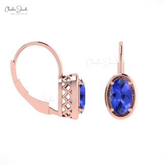 14k Real Gold Tanzanite Earrings 1.6ct Gemstone Handcrafted Leverback Earrings For Women