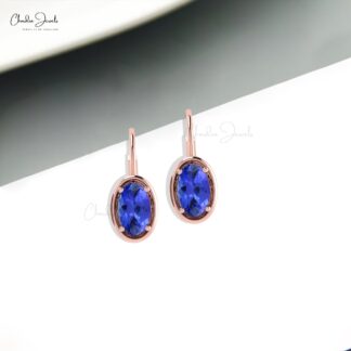 14k Real Gold Tanzanite Earrings 1.6ct Gemstone Handcrafted Leverback Earrings For Women