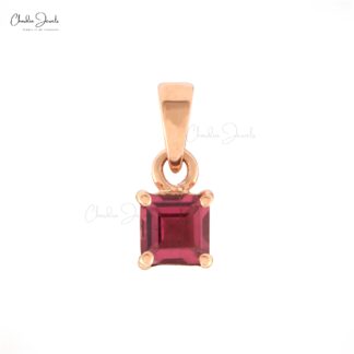 Solitaire Square Cut Pendant in 14k Rose Gold Pink Tourmaline 4mm Gemstone Necklace