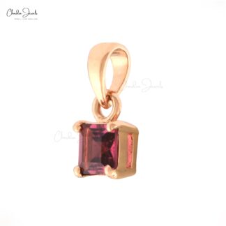 Solitaire Square Cut Pendant in 14k Rose Gold Pink Tourmaline 4mm Gemstone Necklace
