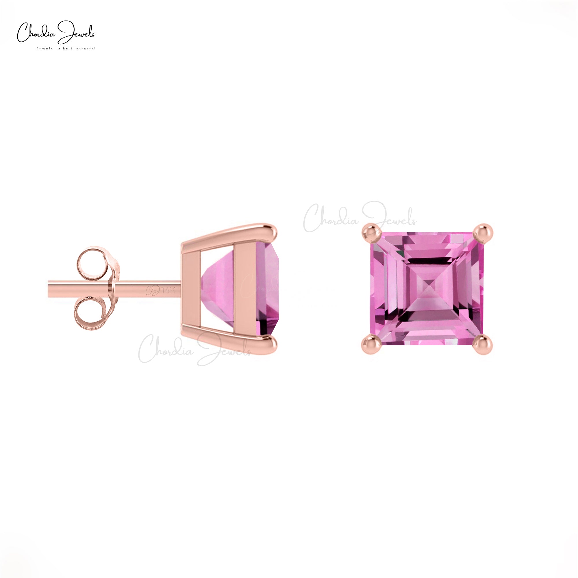 Solid 14k Gold Pink Sapphire Studs Genuine 4mm September Birthstone Earrings For Gift