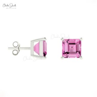 Solid 14k Gold Pink Sapphire Studs Genuine 4mm September Birthstone Earrings For Gift