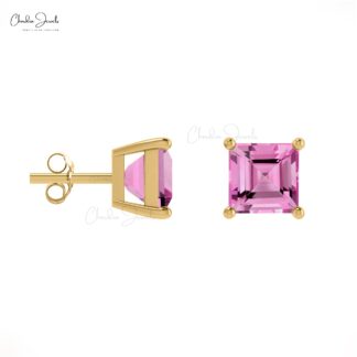 Solid 14k Gold Pink Sapphire Studs Genuine 4mm September Birthstone Earrings For Gift