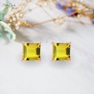 Natural 4mm Yellow Sapphire Solitaire Studs 14k Solid Gold Birthstone Earrings For Love