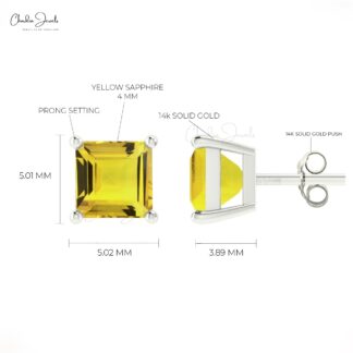 Natural 4mm Yellow Sapphire Solitaire Studs 14k Solid Gold Birthstone Earrings For Love