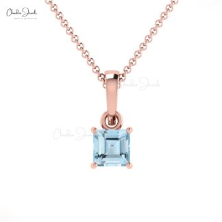Single Stone Dangle Pendant In 14k Solid Gold Aquamarine Solitaire Women Necklace