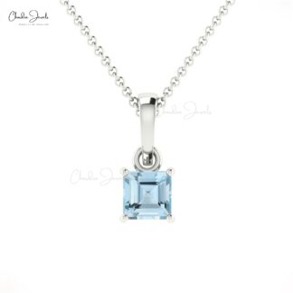 Single Stone Dangle Pendant In 14k Solid Gold Aquamarine Solitaire Women Necklace