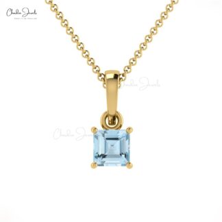 Single Stone Dangle Pendant In 14k Solid Gold Aquamarine Solitaire Women Necklace