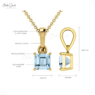 Single Stone Dangle Pendant In 14k Solid Gold Aquamarine Solitaire Women Necklace