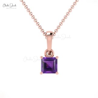 Delicate Solitaire Charm With 0.35 Ct Amethyst Prong Set In 14k Real Gold Pendant