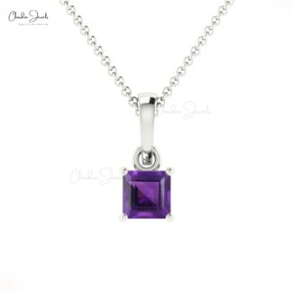 Delicate Solitaire Charm With 0.35 Ct Amethyst Prong Set In 14k Real Gold Pendant