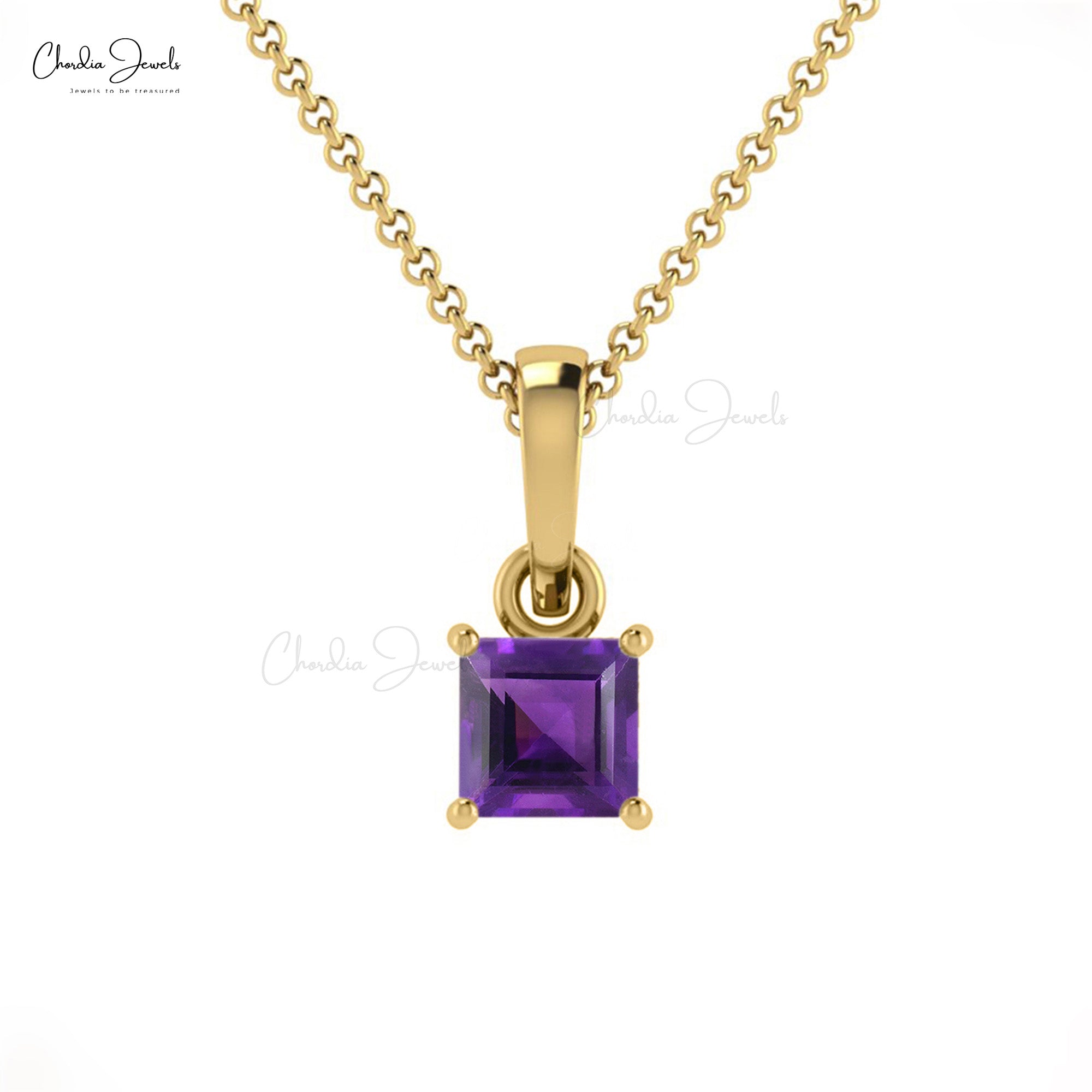Delicate Solitaire Charm With 0.35 Ct Amethyst Prong Set In 14k Real Gold Pendant
