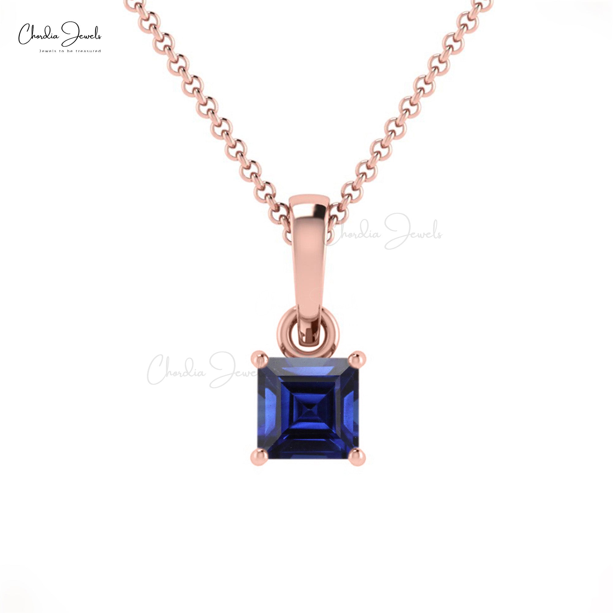 Genuine Blue Sapphire Charm With 4mm Gemstone Prong Set in 14k Gold Dangle Pendant