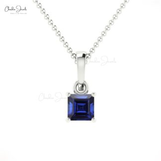 Genuine Blue Sapphire Charm With 4mm Gemstone Prong Set in 14k Gold Dangle Pendant