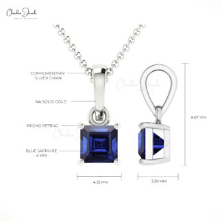 Genuine Blue Sapphire Charm With 4mm Gemstone Prong Set in 14k Gold Dangle Pendant