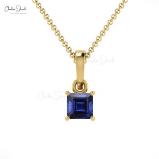 Genuine Blue Sapphire Charm With 4mm Gemstone Prong Set in 14k Gold Dangle Pendant