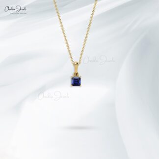 Genuine Blue Sapphire Charm With 4mm Gemstone Prong Set in 14k Gold Dangle Pendant