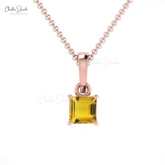 Natural Citrine Solitaire Pendant in 14k Solid Gold Gemstone Fine Jewelry For Her