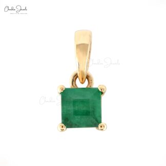 Genuine Emerald 4mm Square Pendant In 14k Yellow Gold Solitaire Light Weight Necklace
