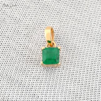Genuine Emerald 4mm Square Pendant In 14k Yellow Gold Solitaire Light Weight Necklace