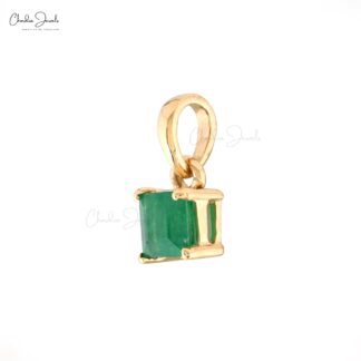 Genuine Emerald 4mm Square Pendant In 14k Yellow Gold Solitaire Light Weight Necklace