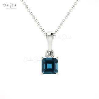 Real 14k Gold Square Charm With 0.35 Ct London Blue Topaz Dangle Pendant For Mom