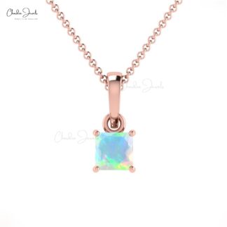 Solid 14k Gold Dangle Pendant With 4mm Fire Opal Solitaire Hallmarked Necklace