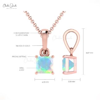 Solid 14k Gold Dangle Pendant With 4mm Fire Opal Solitaire Hallmarked Necklace