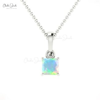 Solid 14k Gold Dangle Pendant With 4mm Fire Opal Solitaire Hallmarked Necklace