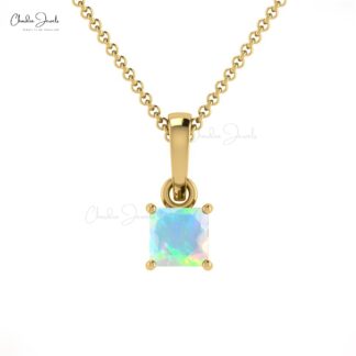 Solid 14k Gold Dangle Pendant With 4mm Fire Opal Solitaire Hallmarked Necklace
