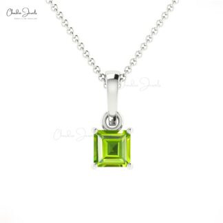 Square Gemstone Charm in 14k Solid Gold Peridot Solitaire Dangle Pendant For Her