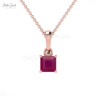 Solitaire Minimal Pendant in 14k Real Gold Burma Ruby 4mm Gemstone Necklace For Her