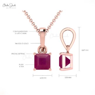 Solitaire Minimal Pendant in 14k Real Gold Burma Ruby 4mm Gemstone Necklace For Her