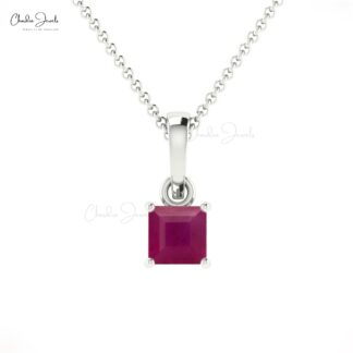 Solitaire Minimal Pendant in 14k Real Gold Burma Ruby 4mm Gemstone Necklace For Her