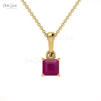 Solitaire Minimal Pendant in 14k Real Gold Burma Ruby 4mm Gemstone Necklace For Her