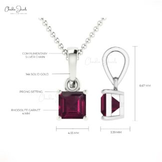 Pure 14k Gold Dangle Charm with 4mm Rhodolite Garnet Solitaire Pendant For Mom