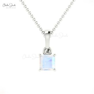 Dangle Gemstone Charm With 0.2 Ct Rainbow Moonstone 14k Solid Gold Solitaire Pendant