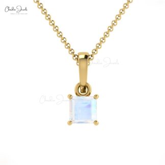 Dangle Gemstone Charm With 0.2 Ct Rainbow Moonstone 14k Solid Gold Solitaire Pendant