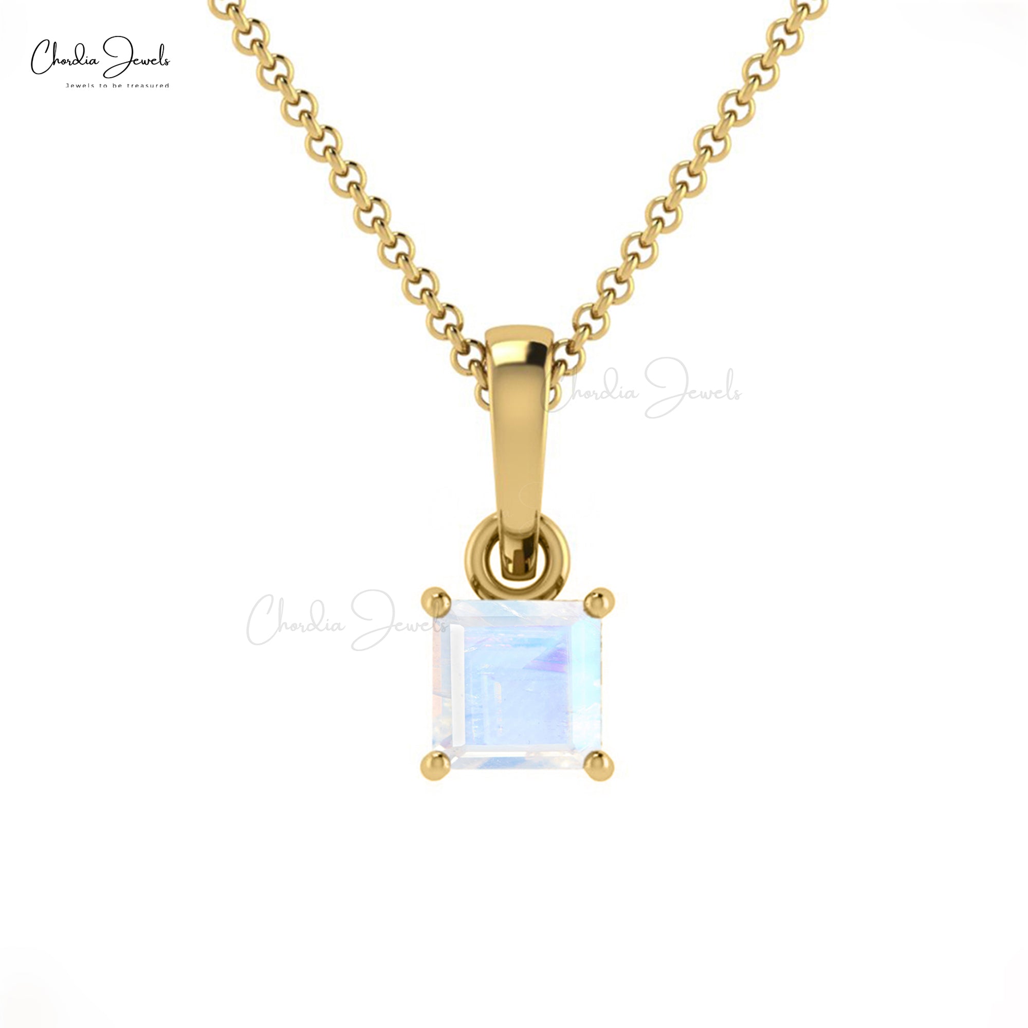 Dangle Gemstone Charm With 0.2 Ct Rainbow Moonstone 14k Solid Gold Solitaire Pendant