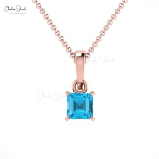 Solitaire Dainty Charm In Solid 14k Gold Swiss Blue Topaz 0.35 Ct Gemstone Pendant