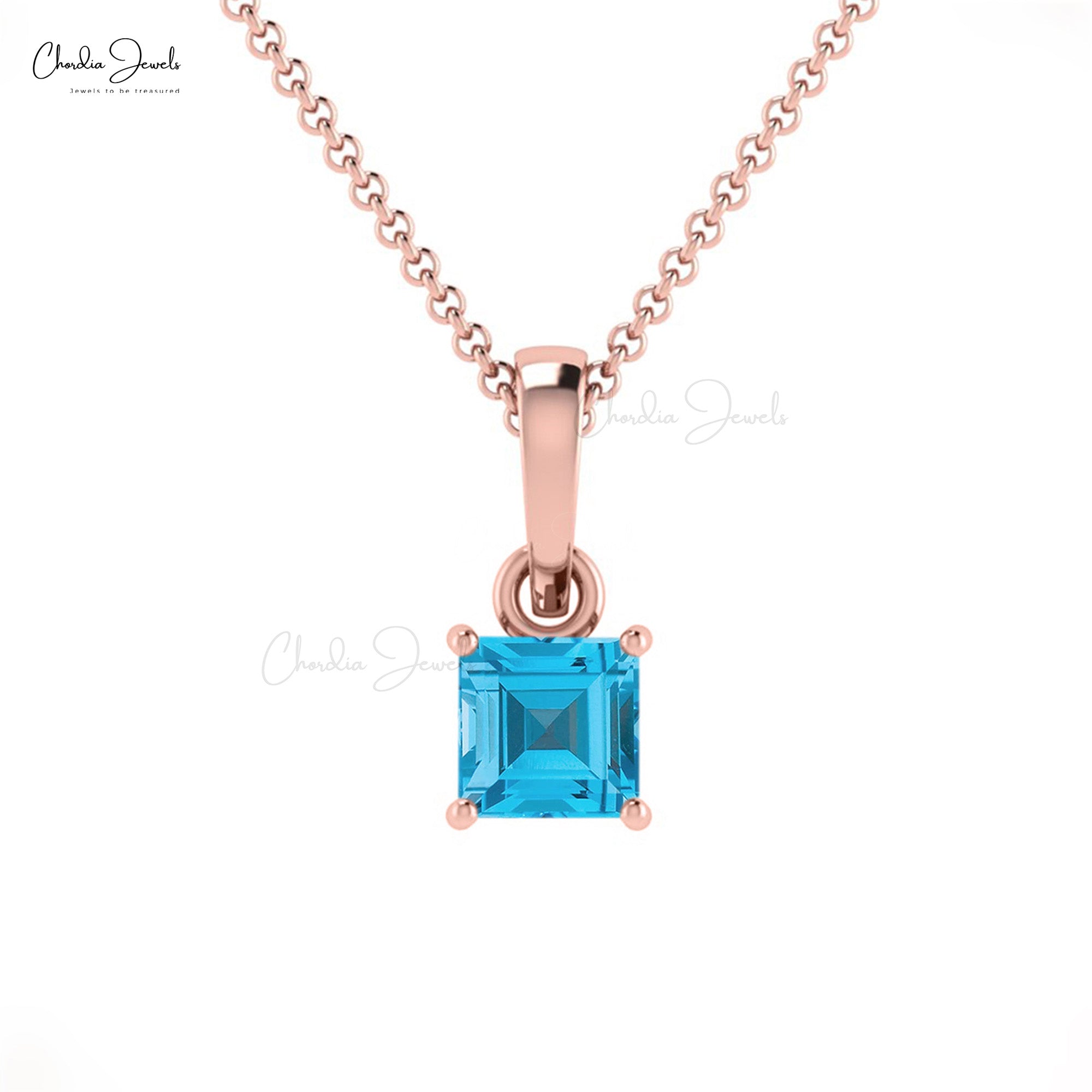 Solitaire Dainty Charm In Solid 14k Gold Swiss Blue Topaz 0.35 Ct Gemstone Pendant