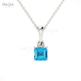 Solitaire Dainty Charm In Solid 14k Gold Swiss Blue Topaz 0.35 Ct Gemstone Pendant