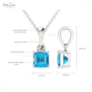 Solitaire Dainty Charm In Solid 14k Gold Swiss Blue Topaz 0.35 Ct Gemstone Pendant