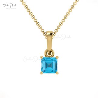 Solitaire Dainty Charm In Solid 14k Gold Swiss Blue Topaz 0.35 Ct Gemstone Pendant
