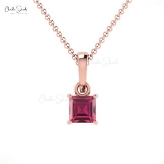 Real 14k Gold Dangle Pendant in 0.35 Ct Pink Tourmaline Solitaire Birthstone Necklace